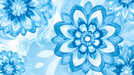 Mandala pattern, aquamarine and sky blue color scheme, digital art. Beryl. Illustration