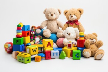 Playful Teddy Bears with Colorful Alphabet Blocks
