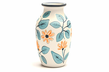 Decorative Ceramic Vase Featuring Floral Design and Leaf Patterns in Vibrant Colors on a Light Background