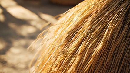 Palm fiber broom tip under the afternoon sunlight. Beryl. Illustration