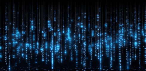 A vibrant digital background featuring glowing blue vertical lines and dots, creating a futuristic, tech-inspired ambiance.