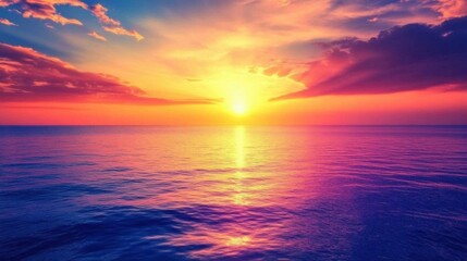 Obraz premium A vibrant sunset over calm ocean waters, showcasing nature's beauty.