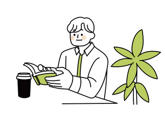 本を読んでいる大学生のイラスト