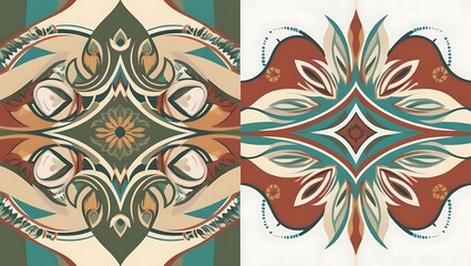 Abstract Floral Designs in Teal Brown and Beige