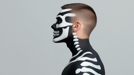 A man with a skeleton painted on his face
