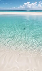 Clear turquoise water gently lapping on white sandy beach, background, white, clear