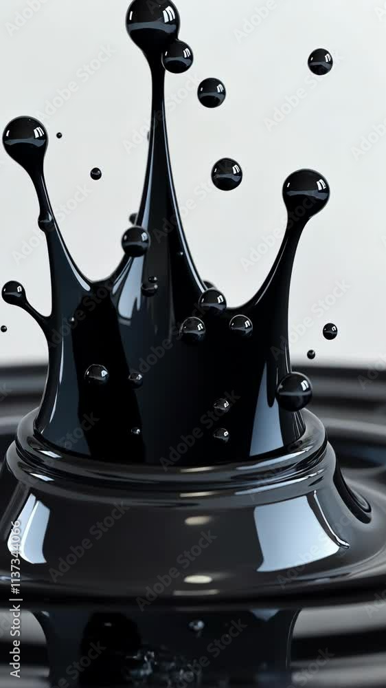 Poster Water splashes create a crown shape from black liquid in artistic display during daylight hours