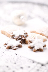 Christmas cookies on bright background. Soft focus. Close up