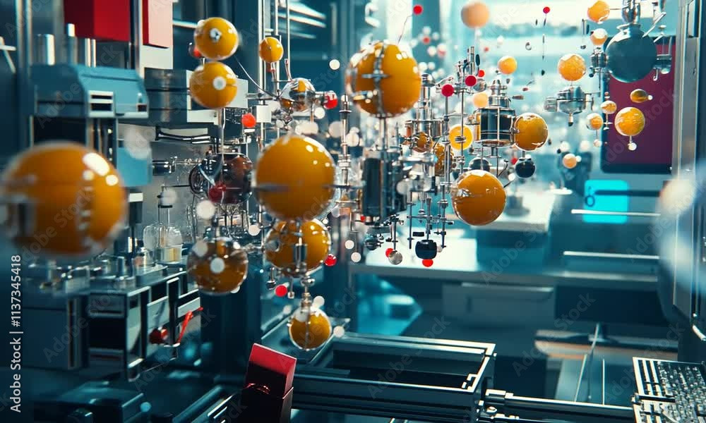 Aufkleber a digital representation of molecular structures in a high-tech laboratory setting.