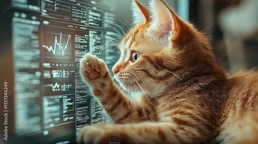 Aufkleber innovative cat presents futuristic business strategy virtual workspace digital content tech environm