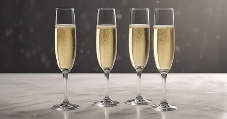 Crystal clear champagne flutes filled with bubbly liquid for toast, alcohol, cheers, elegant drink