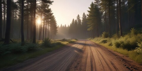 Obraz premium Countryside racetrack through the woods at dusk, rural, nature