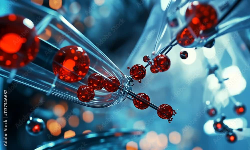 Aufkleber futuristic image of robotic arms manipulating glowing red particles in a high-tech environment.