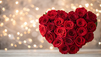 Red Roses Heart Shape With Abstract Defocused Lights - Valentines Day Card