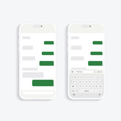 Modern Smartphone Messaging Interface: Empty Text Message Boxes and Bubbles with QWERTY Keyboard on Mobile Devices. Vector.