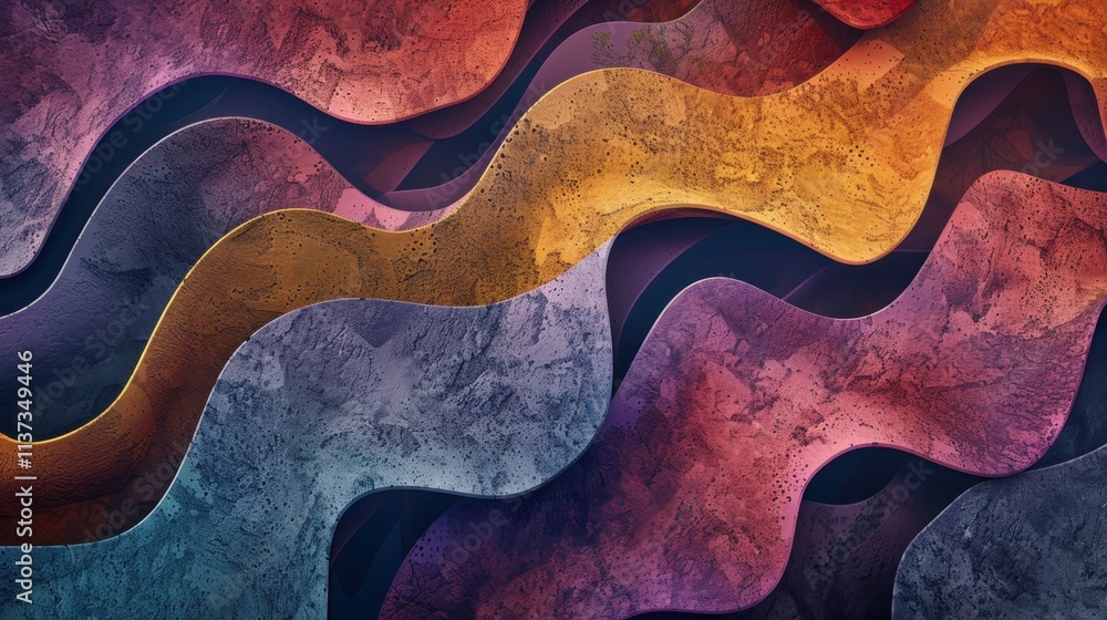Poster abstract waves in vibrant colors create a dynamic, textured design.
