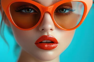 Close-up Portrait of Woman Wearing Orange Cat-Eye Sunglasses © Sam-th