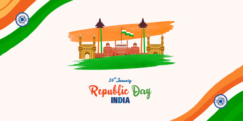 Republic Day trio colors Freedom white flag background with red fort Indian concept 26 january concept, 26, january, india, proud, constitution, national, illustration, celebration, jan, vector