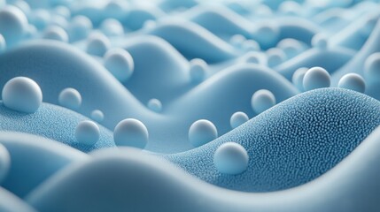 Obraz premium Abstract representation of waves and spheres in a blue-toned environment.