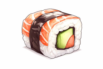Colorful sushi roll with salmon, avocado, and rice featuring a vibrant presentation for culinary and food graphics