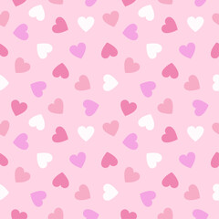 Colorful hearts seamless pattern on pink background. Vector illustration hearts seamless pattern for background, wallpaper, wrapping and textile.