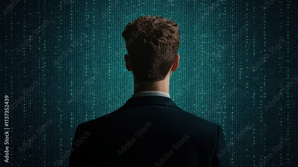 Aufkleber digital transformation man silhouette against binary code background