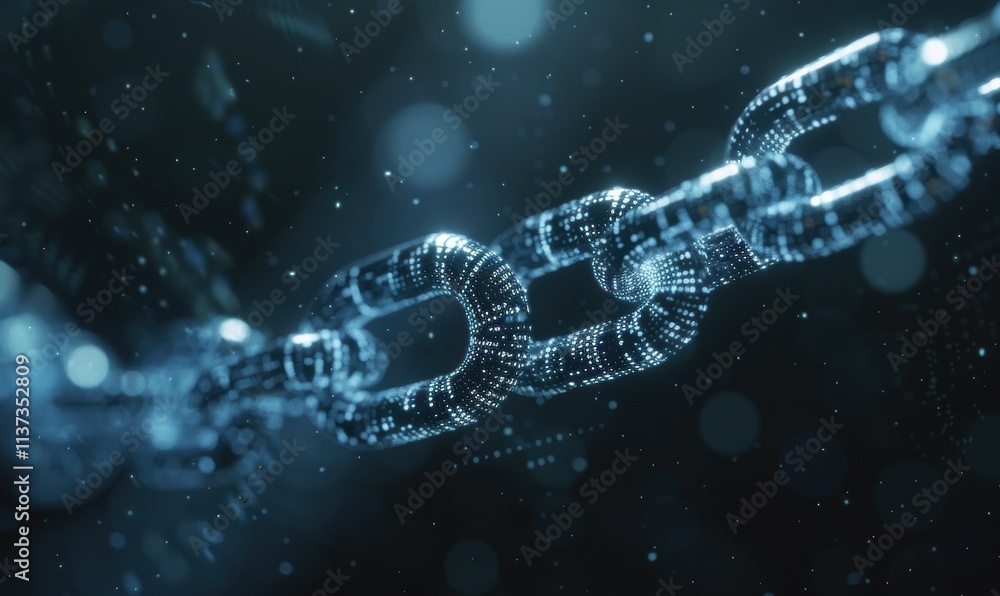 Poster a digital representation of a chain symbolizing connectivity and security.
