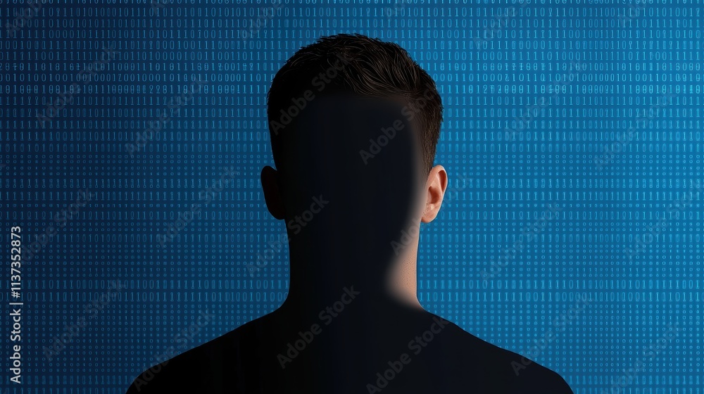Aufkleber silhouette of a man against blue binary code background
