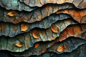 A leafy green and brown background with a lot of leaves scattered around