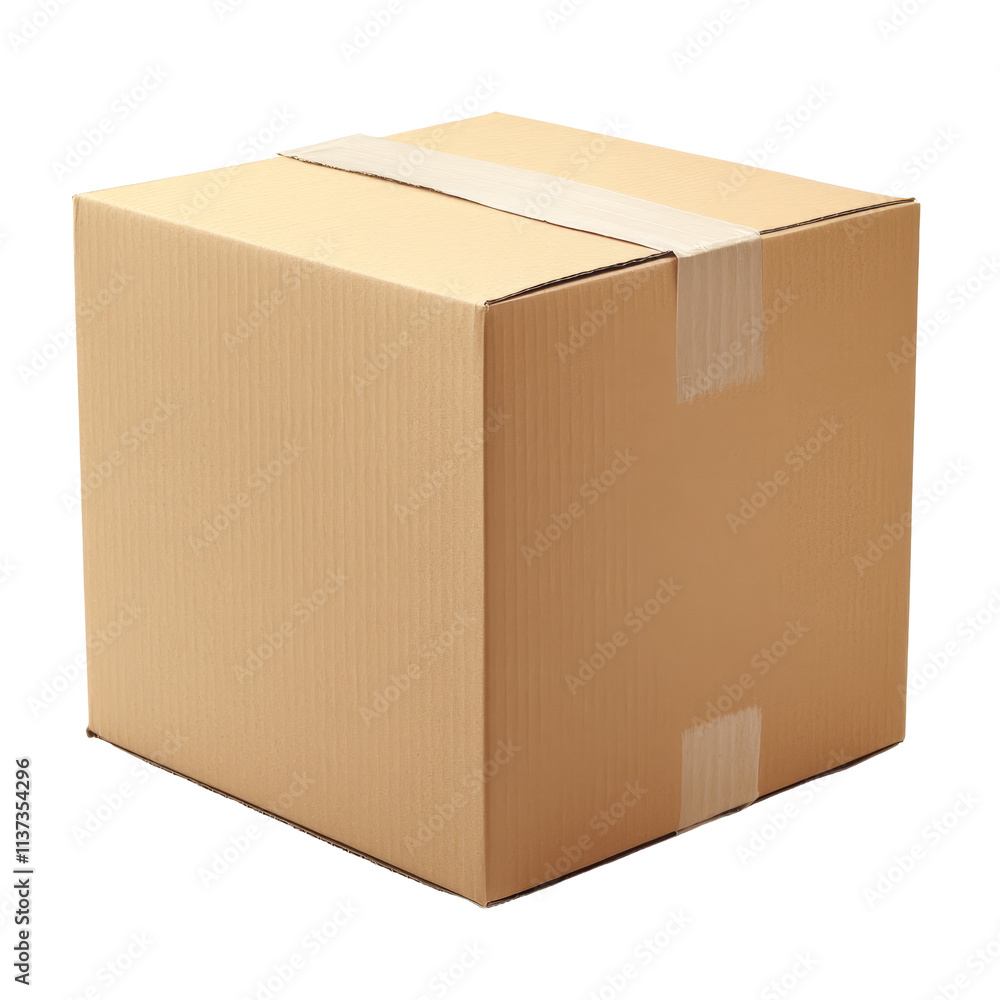 Poster closed cardboard box placed on a transparent background highlighting its color and simple design, re