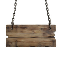light wood signboard hanging on chain isolated white background