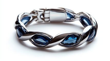 A sapphire bracelet in a sleek modern design, isolated on white.