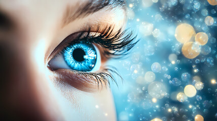 Sparkling bokeh lights on a blue background evoking a magical scene. Twinkle. Illustration