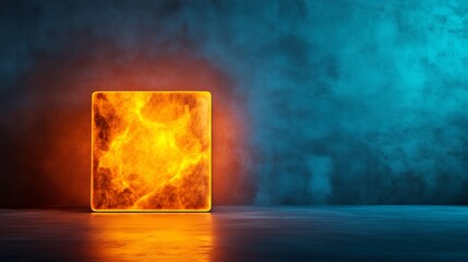 Fototapeta premium Illuminated square with fiery texture against blue background.