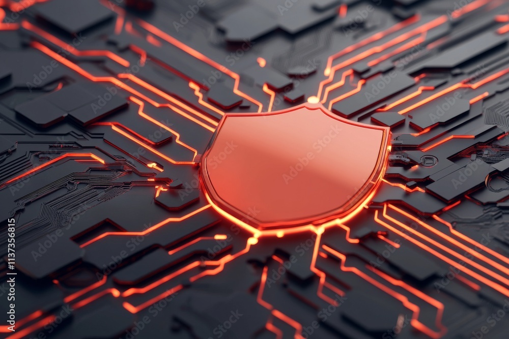 Poster digital shield on circuit board background design. supervise and firewall concept.