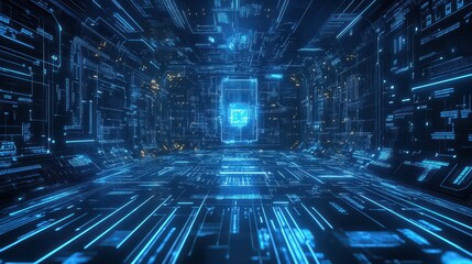 A Futuristic Digital Tunnel with Glowing Blue Lines