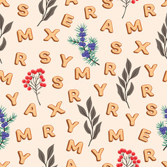 Seamless Christmas pattern. Holiday background with Christmas elements. Cartoon texture for fabric, wallpaper, wrapping paper.