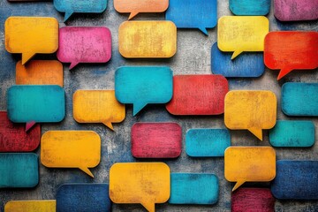 Colorful speech bubbles on textured grunge background