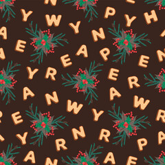 Seamless Christmas pattern. Holiday background with Christmas elements. Cartoon texture for fabric, wallpaper, wrapping paper.