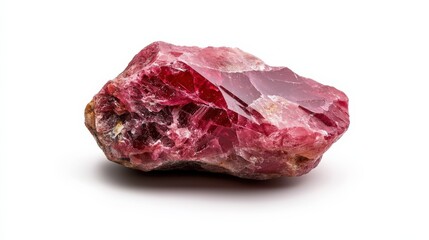 Obraz premium A raw ruby stone showing its natural structure, placed on a clean white background.