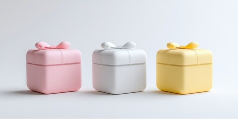 Colorful gift boxes with soft bows on white