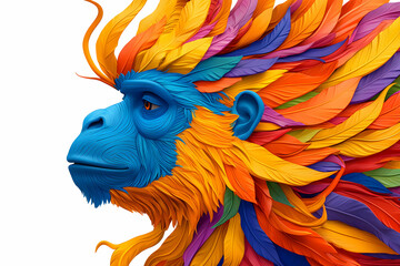 Obraz premium Colorful and Creative Portrait of a Monkey with Vibrant Feathers and Artistic Design Elements