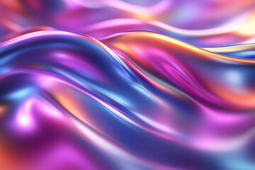 Iridescent holographic flowing fabric with colorful waves.