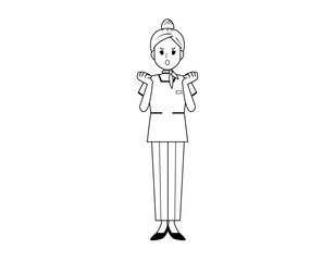 パンツスタイルで接客する女性のイラスト　美容アドバイススタッフ