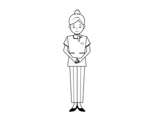 パンツスタイルで接客する女性のイラスト　美容アドバイススタッフ