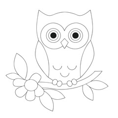 Adorable Cartoon Owl with Big Eyes Perched on a Branch for Coloring Pages and Creative Projects