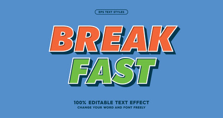 Break Fast: Retro vintage text styles. Multi-colored typography with blue background. Editable font in vector format. 