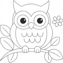 Adorable Cartoon Owl with Big Eyes Perched on a Branch for Coloring Pages and Creative Projects