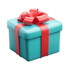 Cartoon-Style 3D Render of a Blue Gift Box with Red Ribbon, Isolated on transparent Background