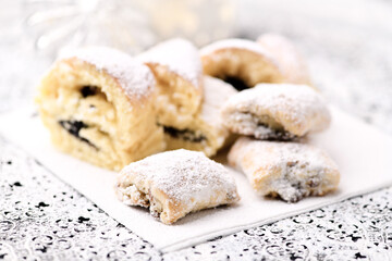Stollen Bites on bright background. Soft focus. Close up.